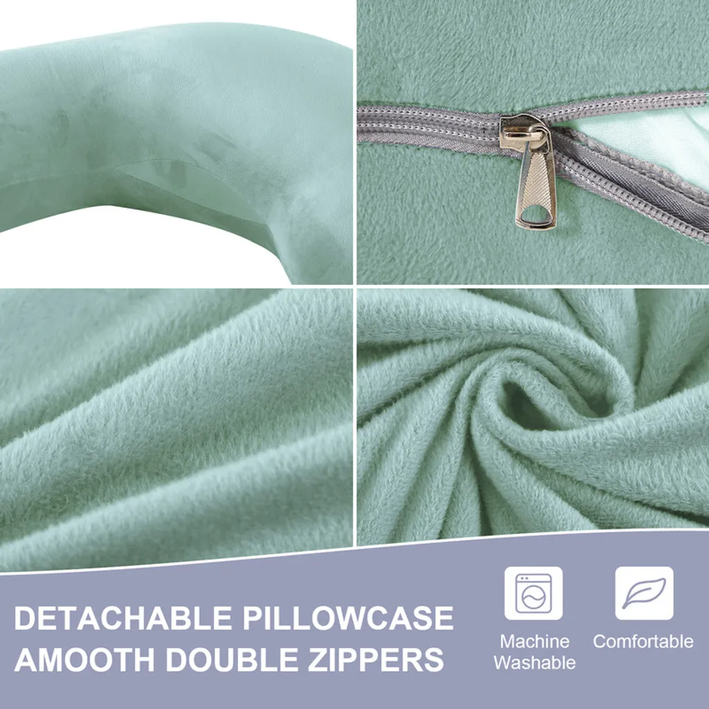 Coussin d'allaitement et de maternité ergonomique vert en forme de J