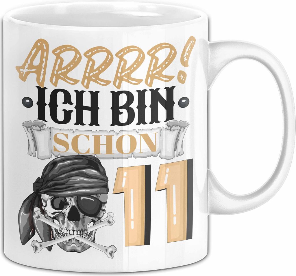 11. Geburtstag Geschenk Tasse Becher Jungs Pirat Arrrr Ich Bin Schon 11 (Weiß)