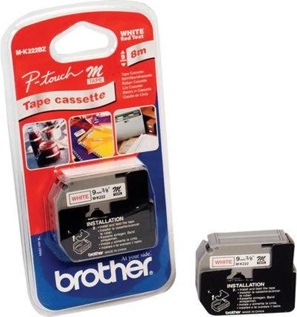 Brother MK222BZ Nastro M-Tape 9mm Originale Rosso/Bianco