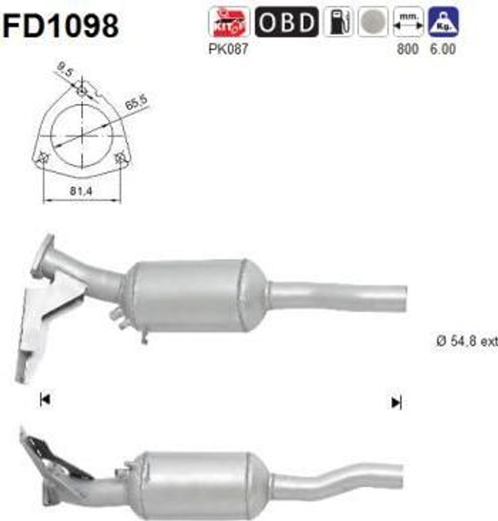 AS FD1098 Ruß-/Partikelfilter, Abgasanlage OE 4F0254800HX kompatibel mit A6 4F