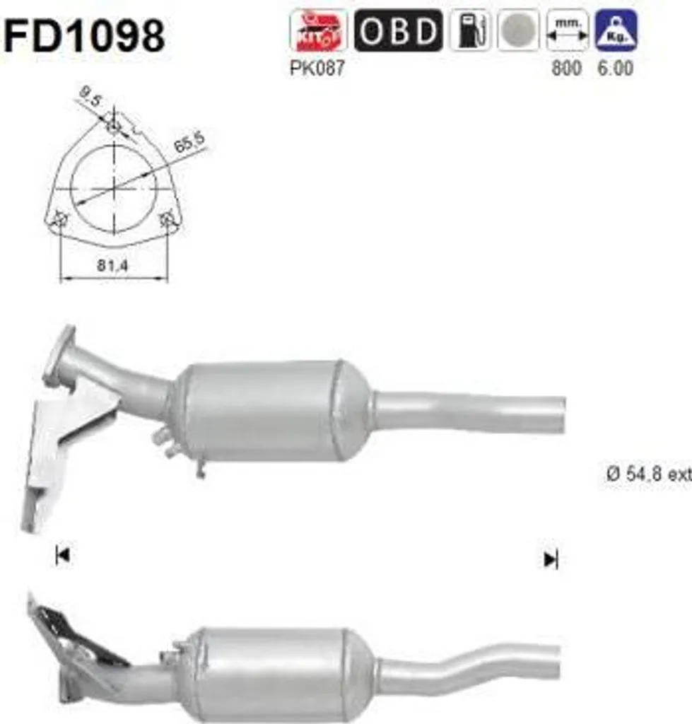 Filtre à particules AS FD1098 pour Audi A6 4F - Remplacement OE 4F0254800HX