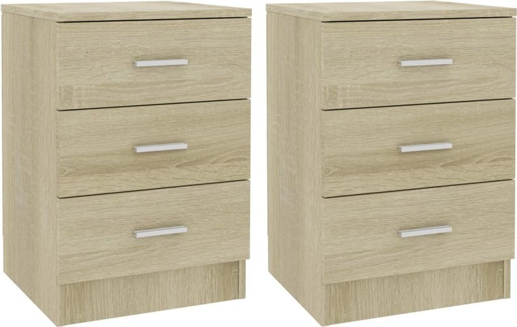 Nachtkastjes, set van 2, van houtvezel, Sonoma eikenhout, Productafbeelding 