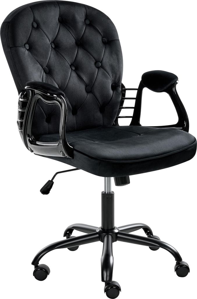 BELIANI Bürostuhl Schwarz Samt mit Bremsbaren Rollen Gasdruckfeder Höhenverstellbar Drehbar Wippfunktion Knopfheftung Chesterfield Prinzessin Dre...