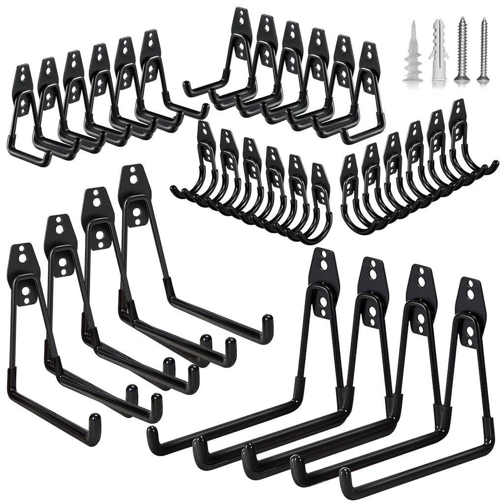 32-teiliges Garagenhaken-Set – robuste Wandhaken mit Schraube und Rutschschutz – platzsparende Wandhalterung für Werkzeuge, Fahrräder, Leiter...