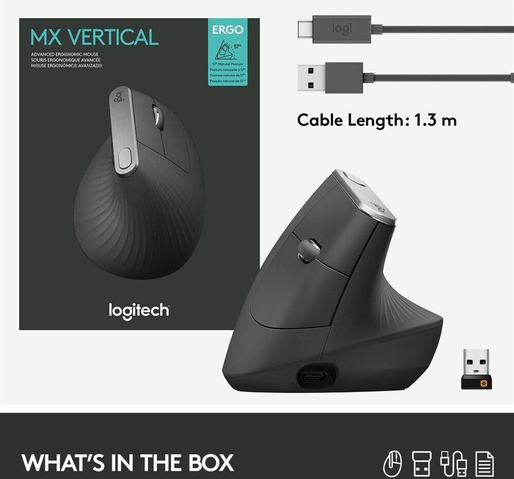 Logitech Wireless Mouse MX Vertical ergonomisch black Obrázok produktu 50