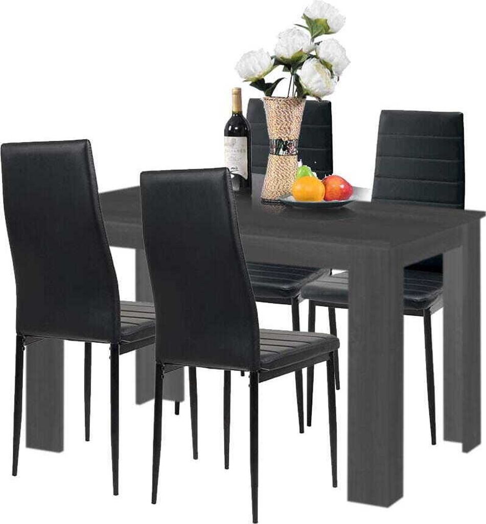 Moderner Essgruppen-Set Küche Tisch Und 4 Stühle Viki Schwarz