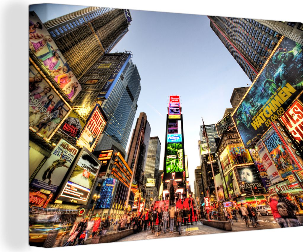 OneMillionCanvasses - Leinwandbilder - 140x90 cm, New York - Nacht - Platz, Wandbilder Kunstdruck Wanddekoration - Foto auf Leinwand - Gemälde a...