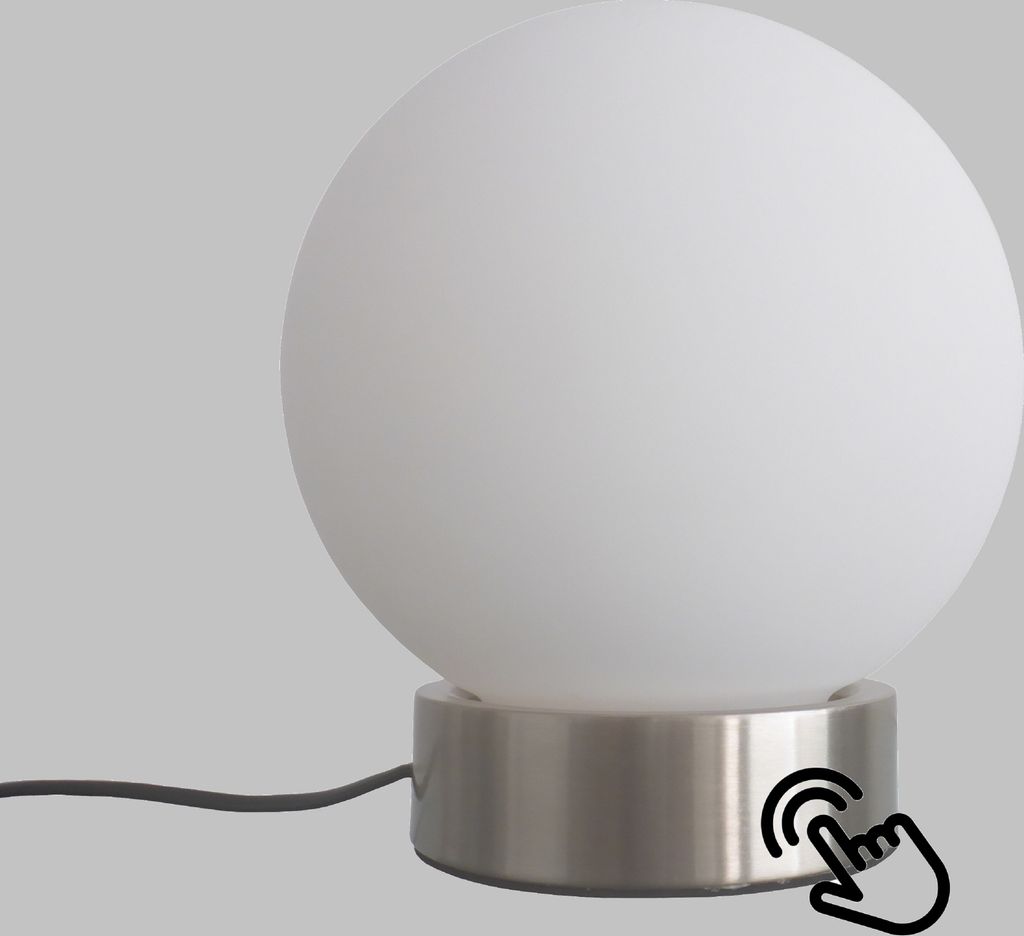 *STUFENLOS DIMMBAR* LED Tischlampe in Nickel matt mit satinierte Glasschirm *Giulia* Tischleuchte, Nachttisch & Fensterbank Lampe inkl. je 1x 5 Wat...