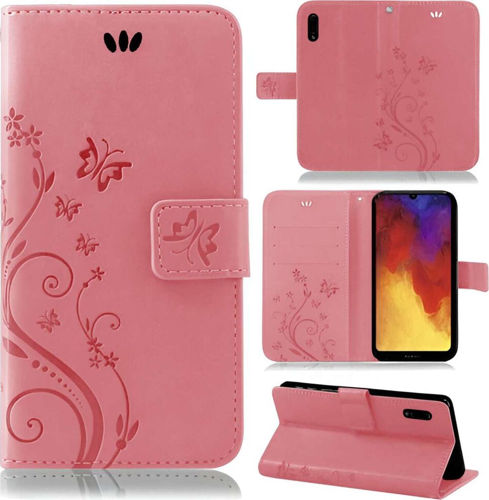Handytasche für Huawei Y6 2019 Blumen Flip Cover Buchhülle mit Magnetverschluss, Rosa