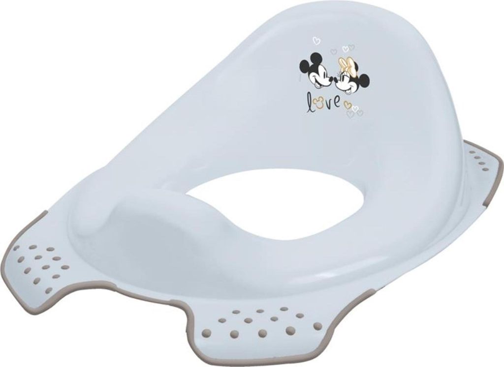 A child's toilet seat insert with Mickey and Minnie Mouse characters.