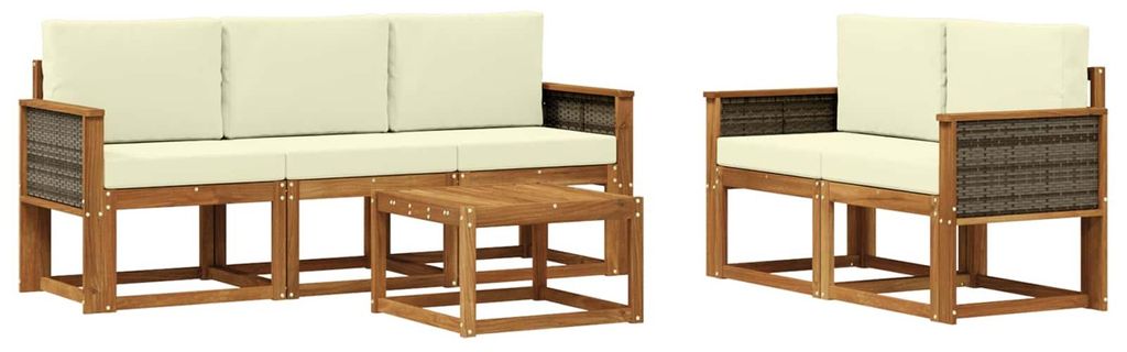 vidaXL Outdoor-Sofagarnitur mit Kissen 6 pcs Natur und Creme
