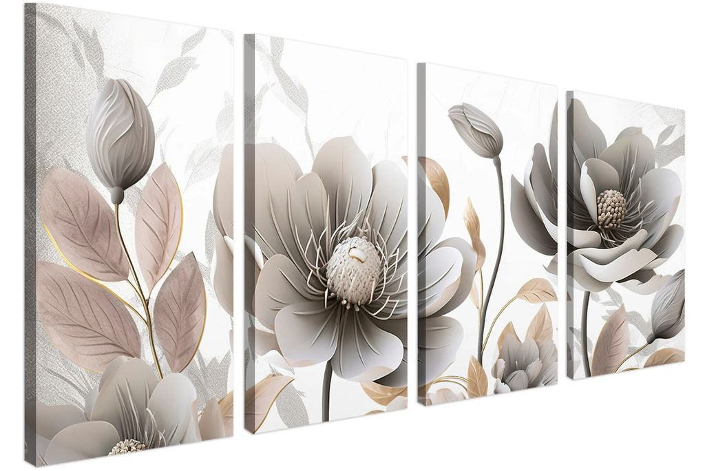 Wandbild Wanddeko Blumen auf Leinwand - ökologische Tinte, Wasserfest - 4 Teilig 80x160 cm Leinwandbilder für wohnzimmer, schlafzimmer
