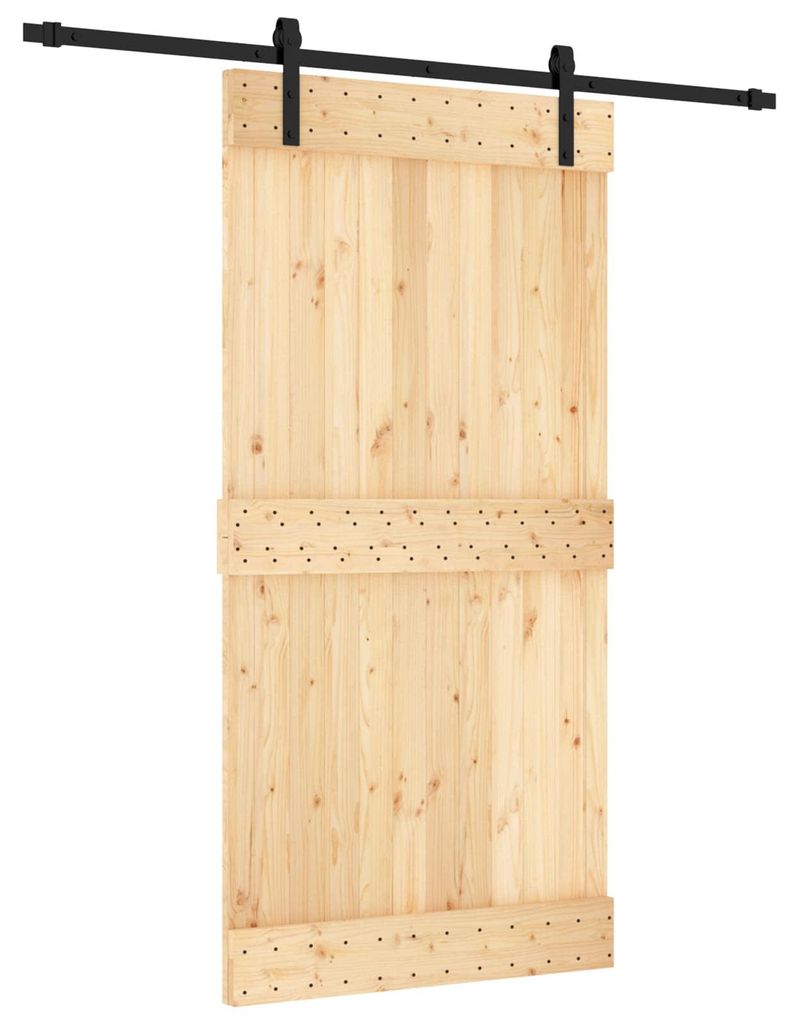Schiebetür Natürlich und Schwarz 100 x 210 cm Massivkiefer