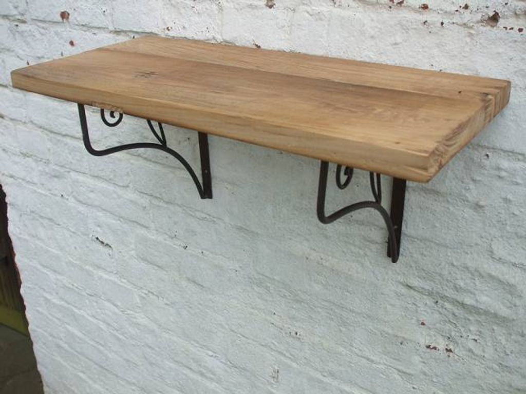 Wandboard, Wandregal, Ablage, antikes Holz, Eisenträger, mediterran