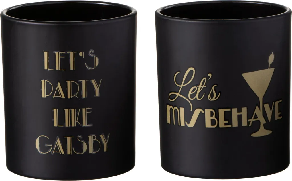 Porte-bougies Gatsby Noir Mat et Or en Verre 7cm - Duo Déco J-Line