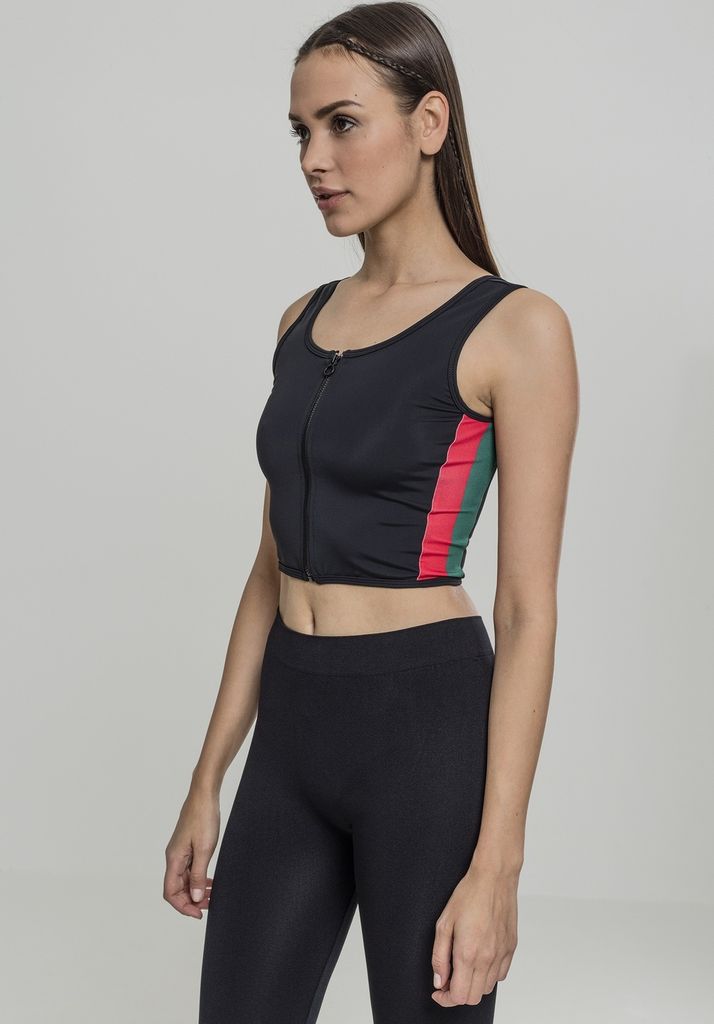 Urban Classics Female Shirt Ladies Side Stripe Cropped Zip Top Navy/Fire Red/White-S