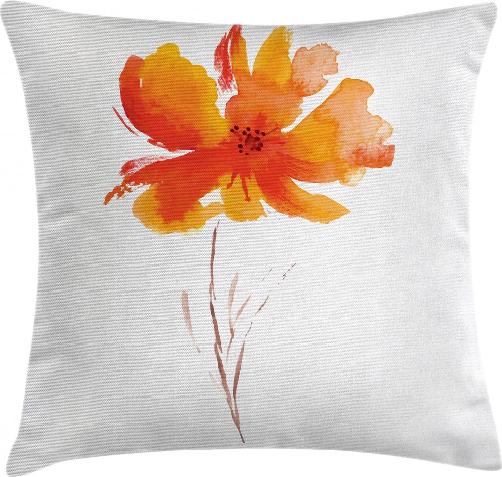 ABAKUHAUS Natur Kissenbezug, Romantisches Poppy, Kissenhülle mit Reißverschluss Waschbar Farbfest Beidseitiger Druck, 45 x 45 cm, Orange Weiß