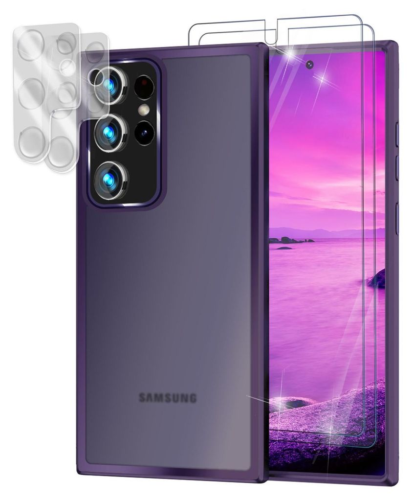 Hybrid Hülle für Samsung Galaxy S23 Ultra, 2x Display- & Kameraschutz Lila