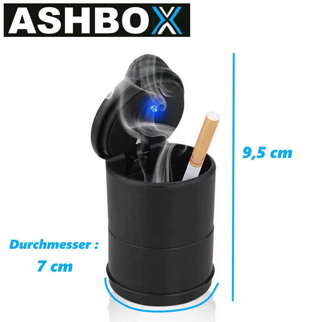 ASHBOX Auto Aschenbecher mit Deckel LED-Licht