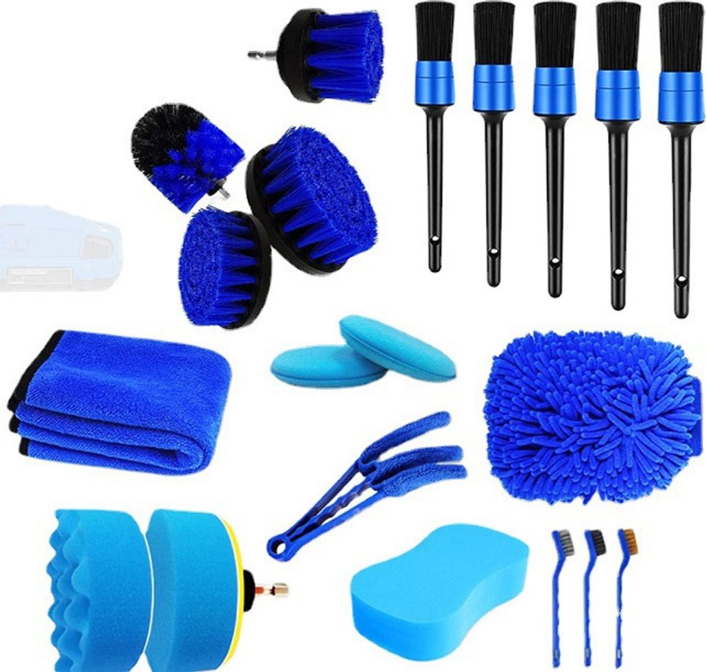 INF 21-teiliges Auto-Reinigungswerkzeug-Set, Bürstenset für elektrische Bohrmaschinen Blau