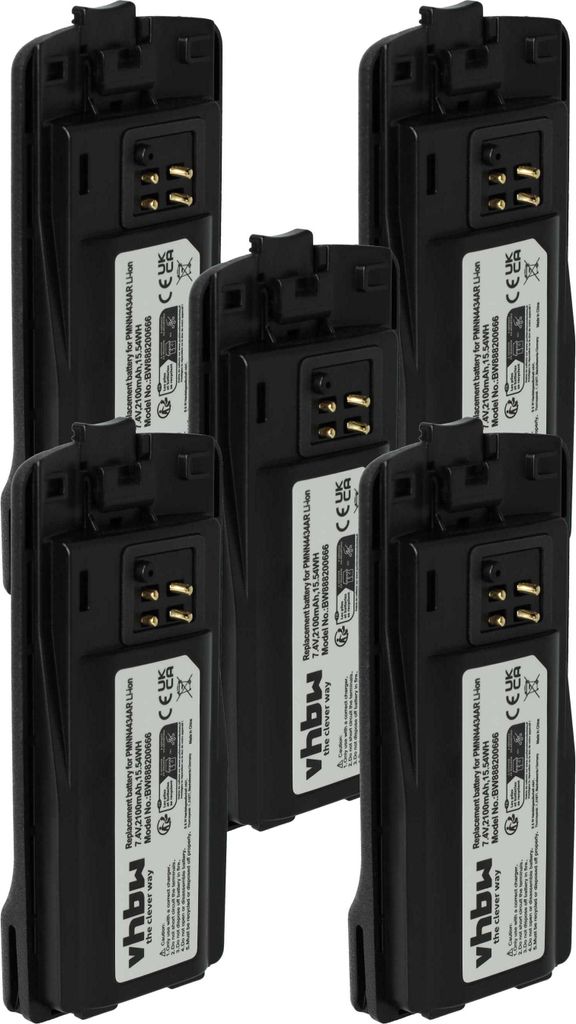 vhbw 5x Akku kompatibel mit Motorola RMV2080, RMU2080d, RMU2080, RMU2040, RMM2050, RMU2050, RMU2043 Funkgerät, Walkie Talkie (2100 mAh, 3,7 V, Li-...