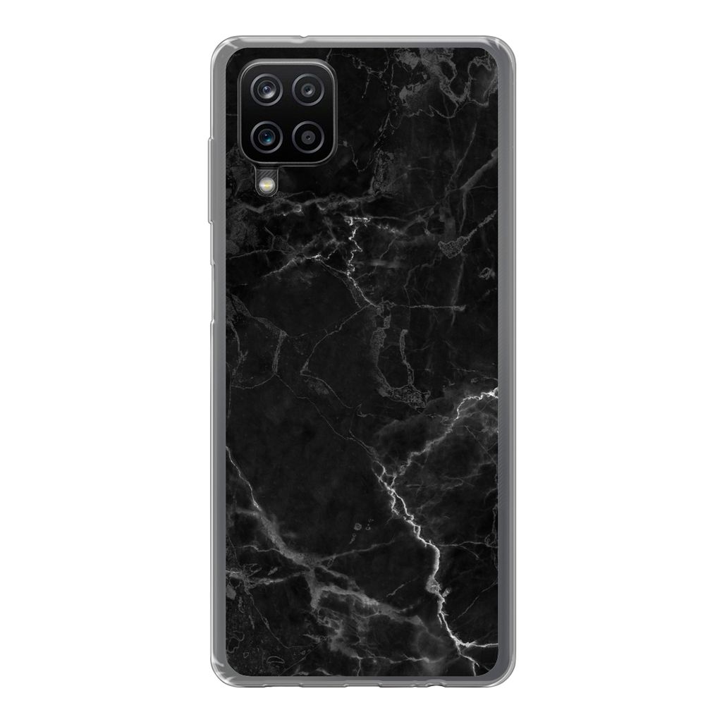 MuchoWow Handyhülle Schutzhülle Hülle für Samsung Galaxy A12 Marmor - Schwarz - Weiß - Textur - Marmoroptik Silikon Softcase Handy Hülle - ...