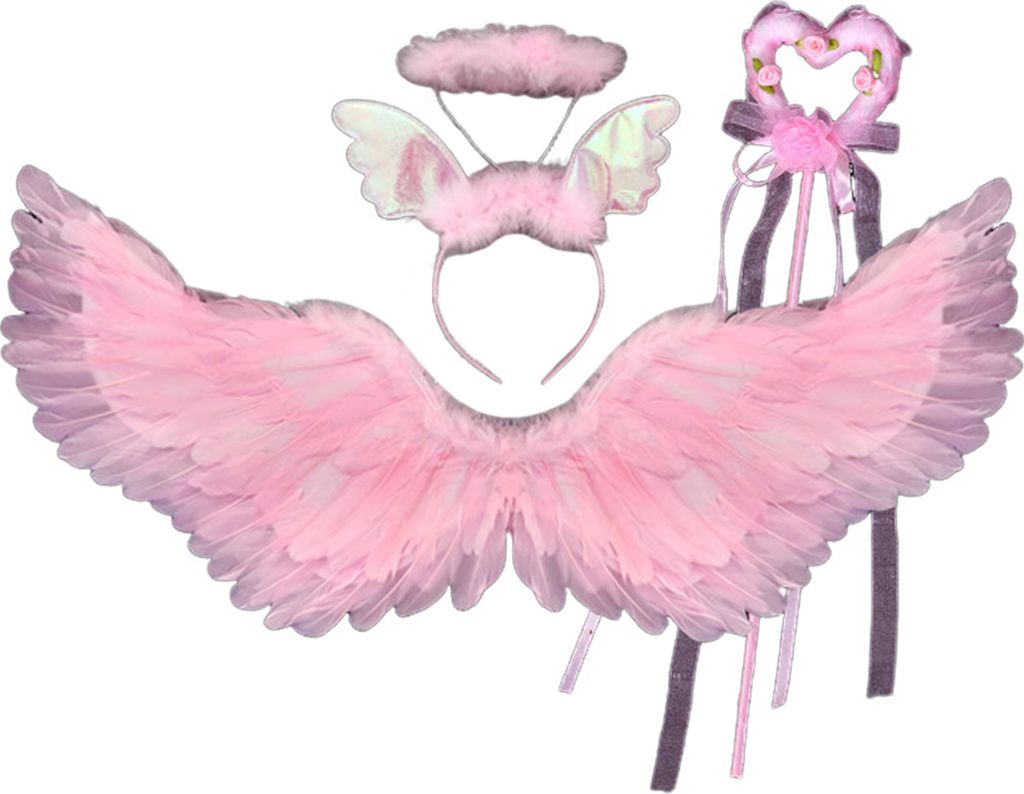 Cosplay-Engelsflügel, Kinder-Engelsflügel-Set mit Stirnband und Feenstab, Kunstfeder-Engels-Cosplay-Flügel für Halloween-Cosplay-Auftritte