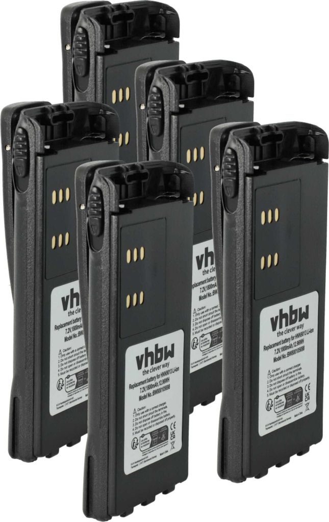 vhbw 5x Akku kompatibel mit Motorola MTX850.LS, MTX850, MTX900, MTX850LS, MTX850-LS Funkgerät, Walkie Talkie (1800 mAh, 7,2 V, Li-Ion) + Gürtelclip