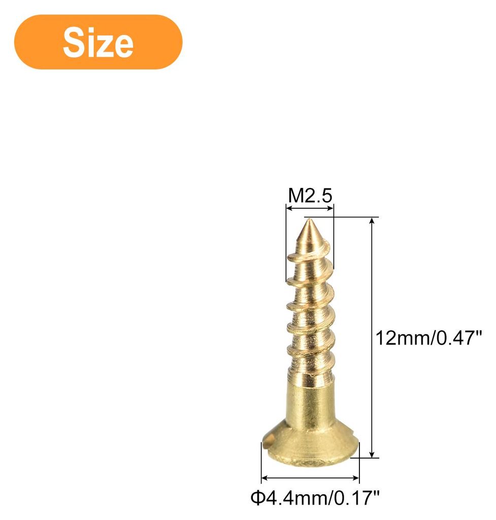Messing Holzschrauben, 60 Stš¹ck M2,5 x 12mm Schlitzantrieb Senkkopf Selbstschneidende Schrauben fš¹r Holzarbeiten M?bel