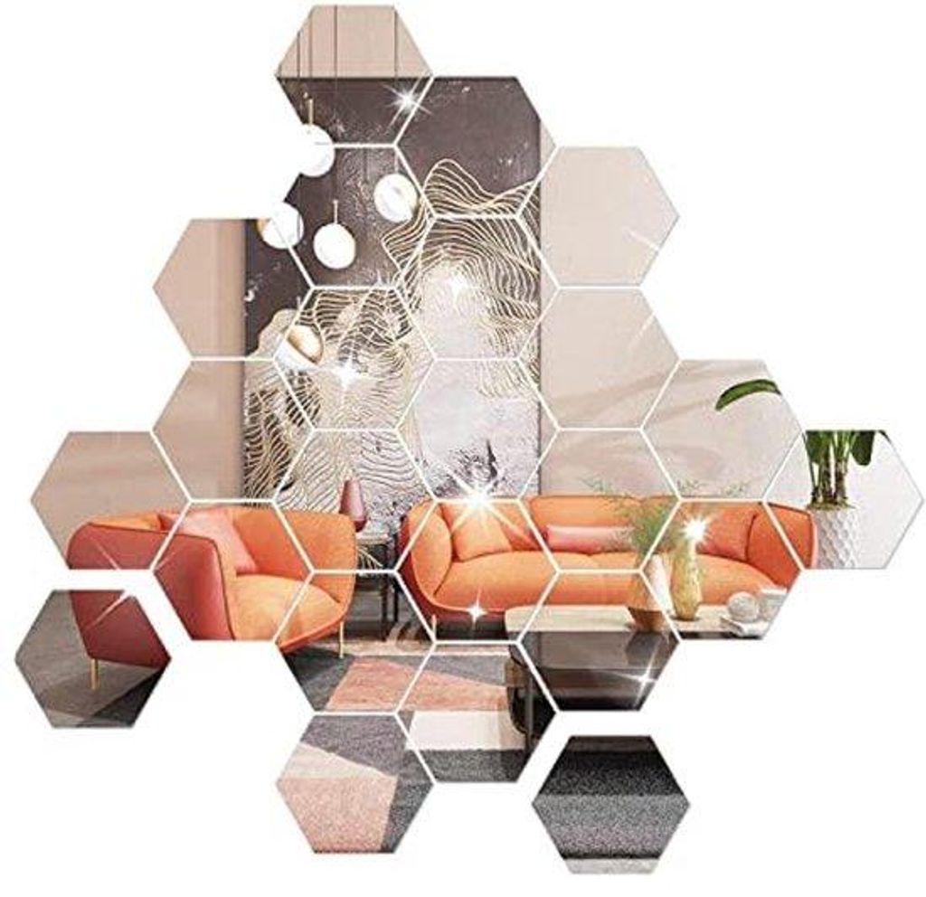 Acryl-Muurlenkdecorations 36er-Pack 6 cm hexagon silberne Spiegel-Set