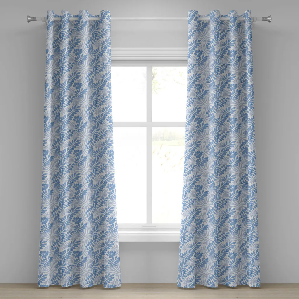 Rideau à œillets anti-regards motif tropical bleu pour fenêtre 280cm