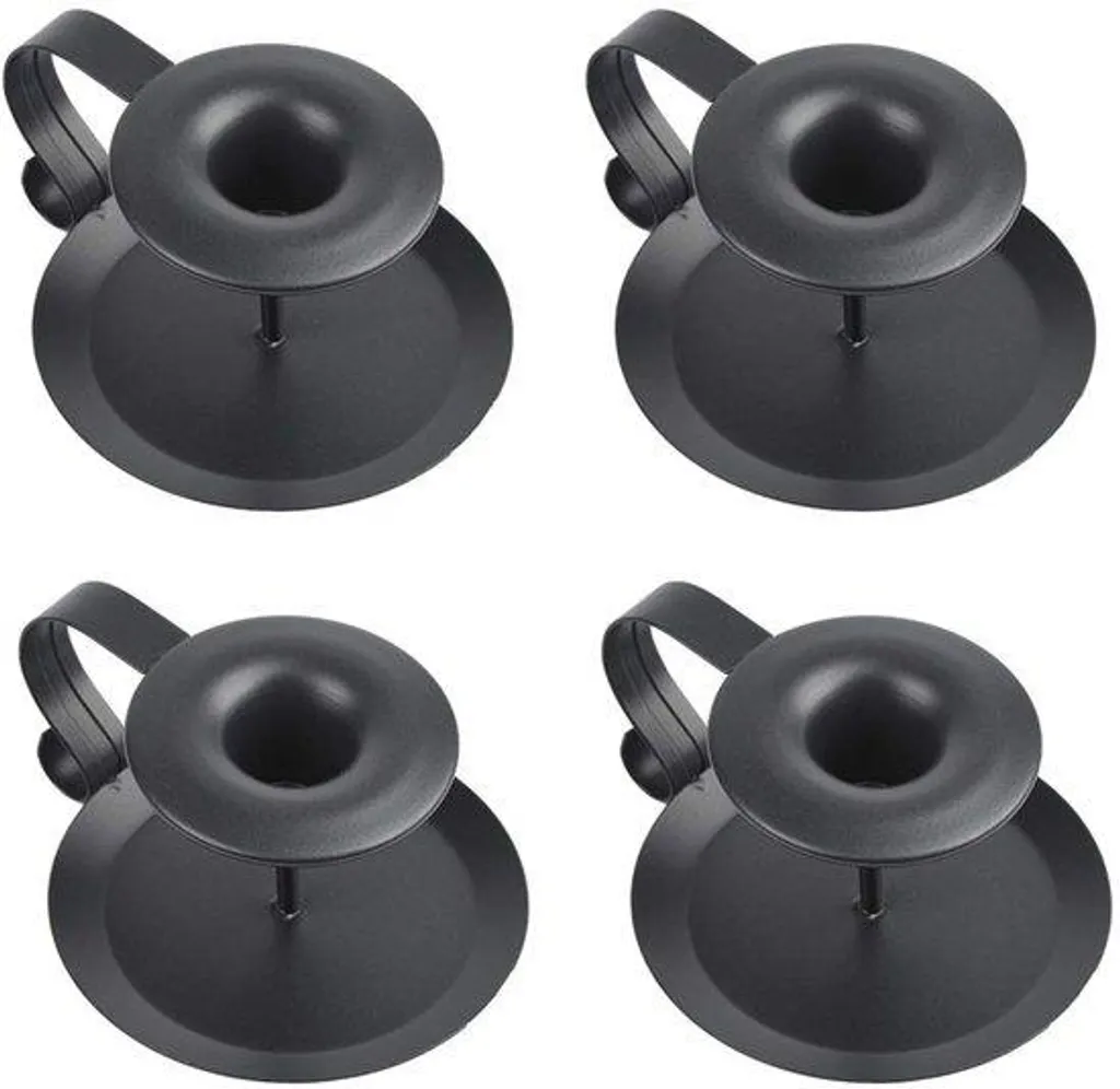 Lot de 4 bougeoirs en fer forgé noir conique - Dimensions 11 x 7 x 7,5 cm