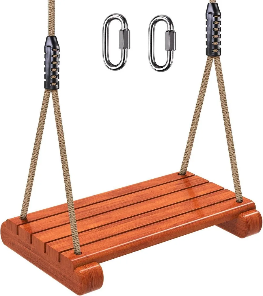 Balançoire en bois pour enfant avec cordes ajustables et fixations métal