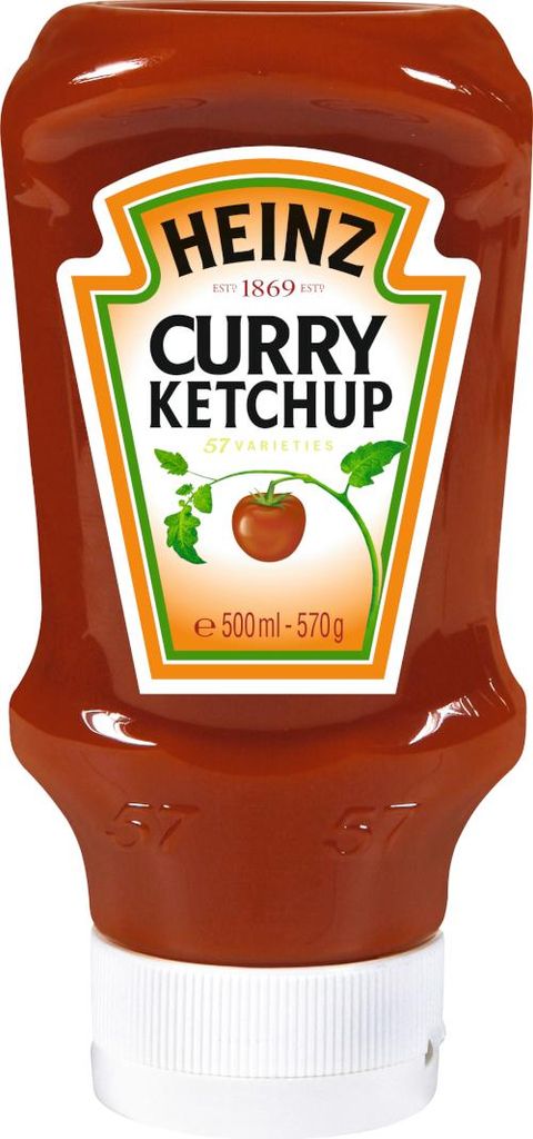 Heinz Curry Ketchup fein abgestimmt Currynote Kopfsteherflasche 500ml