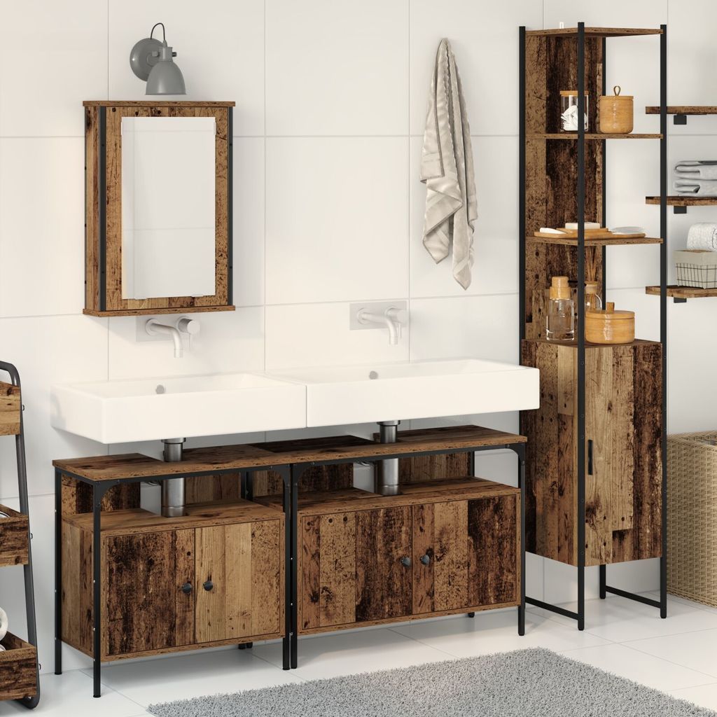 Waschbecken Unterschrank mit integriertem Waschbecken Altes Holz Werkstoff, Badezimmerschränke DesignMöbel Neu
