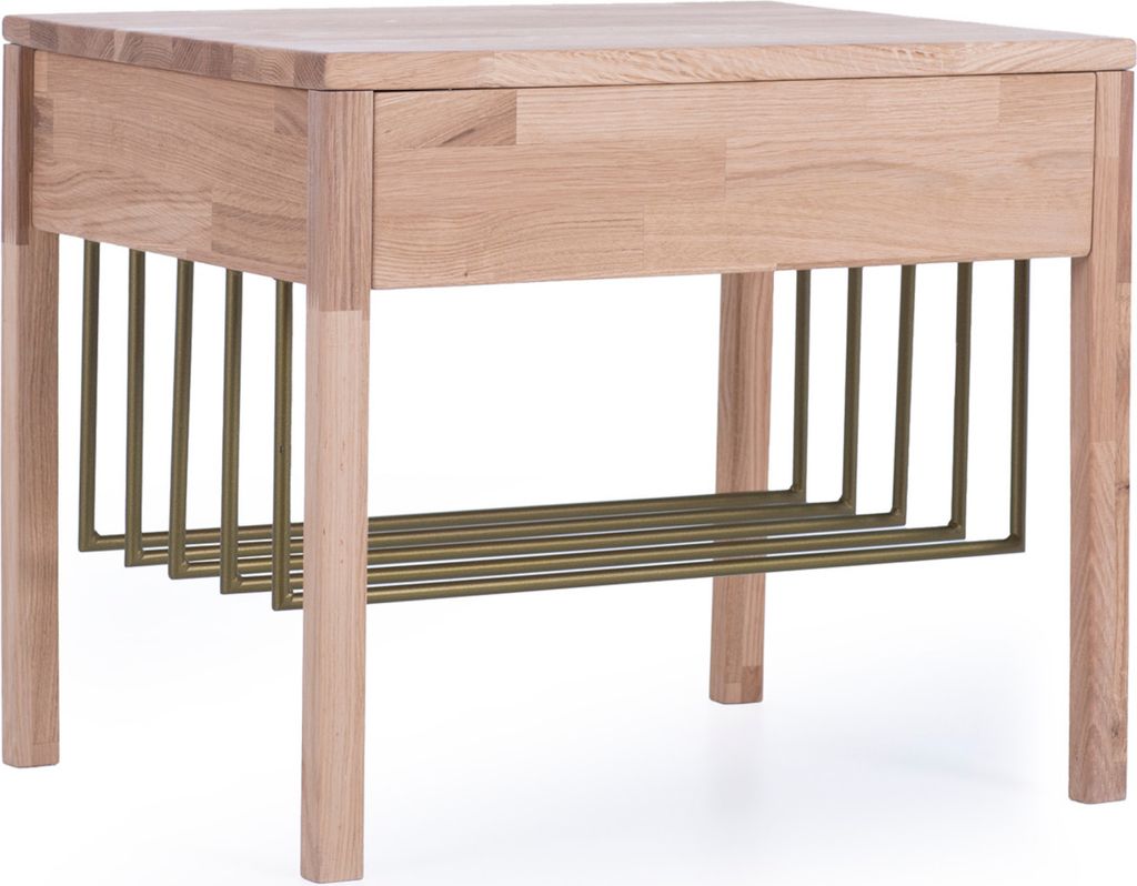 Dico Massivholz Buche/Wildeiche Nachttisch mit Metalleinsätzen Beistelltisch 960.12 Farbe: 60 Wildeiche honig geölt, Metall gold glänzend