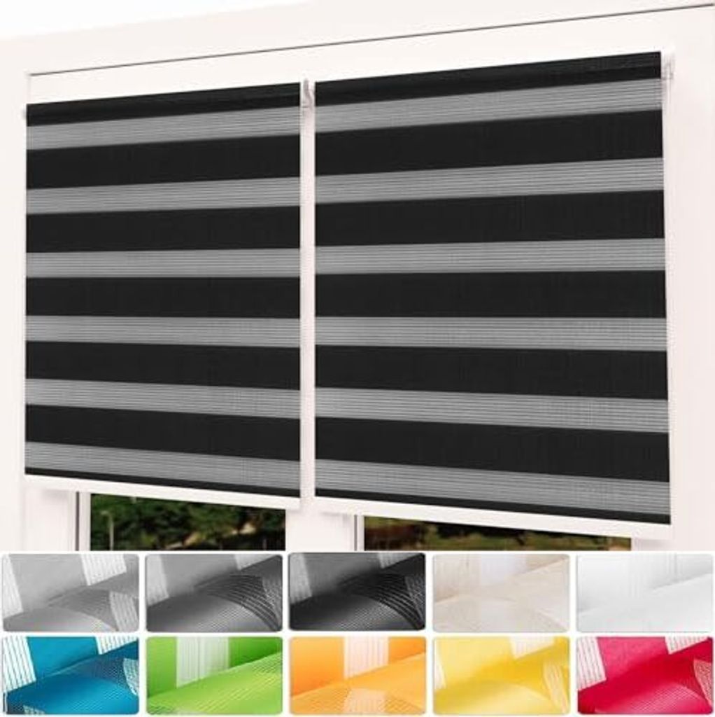 Double Roller Blind Klemmfix Blackout 85 x 300 cm Sonnenschutz tragbare Filmfenster einschließlich Zubehör Wohnzimmer Küchenbüro Schwarz
