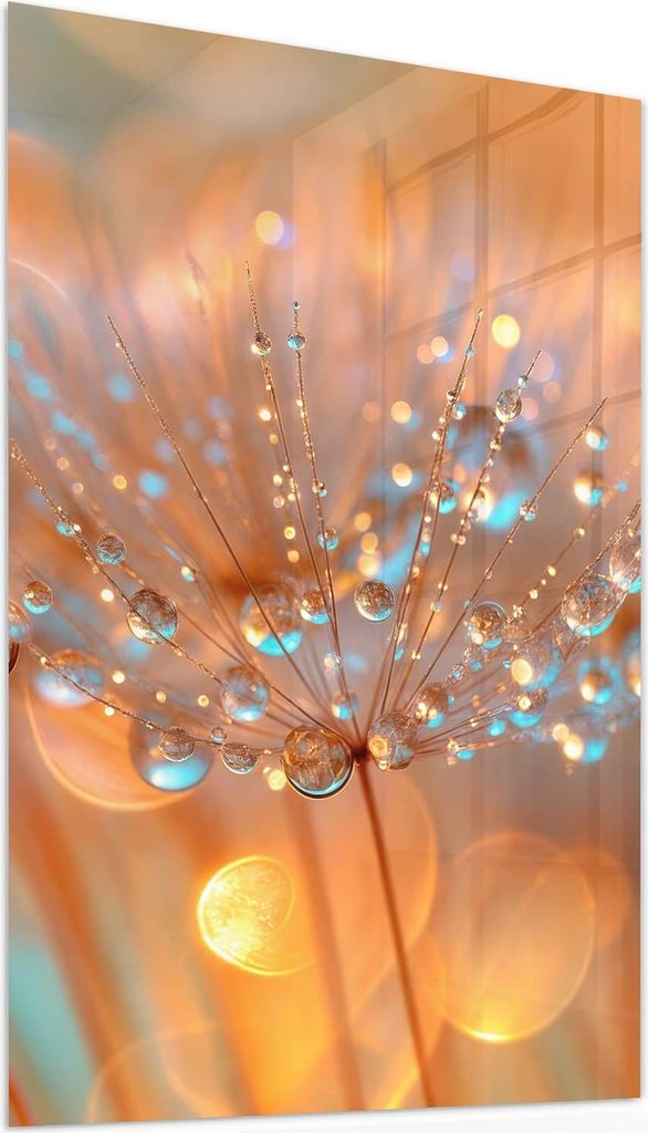 Glasbild 50x75cm in XXL für Wohnzimmer, Schlafzimmer Motiv Pusteblumen Tropfen