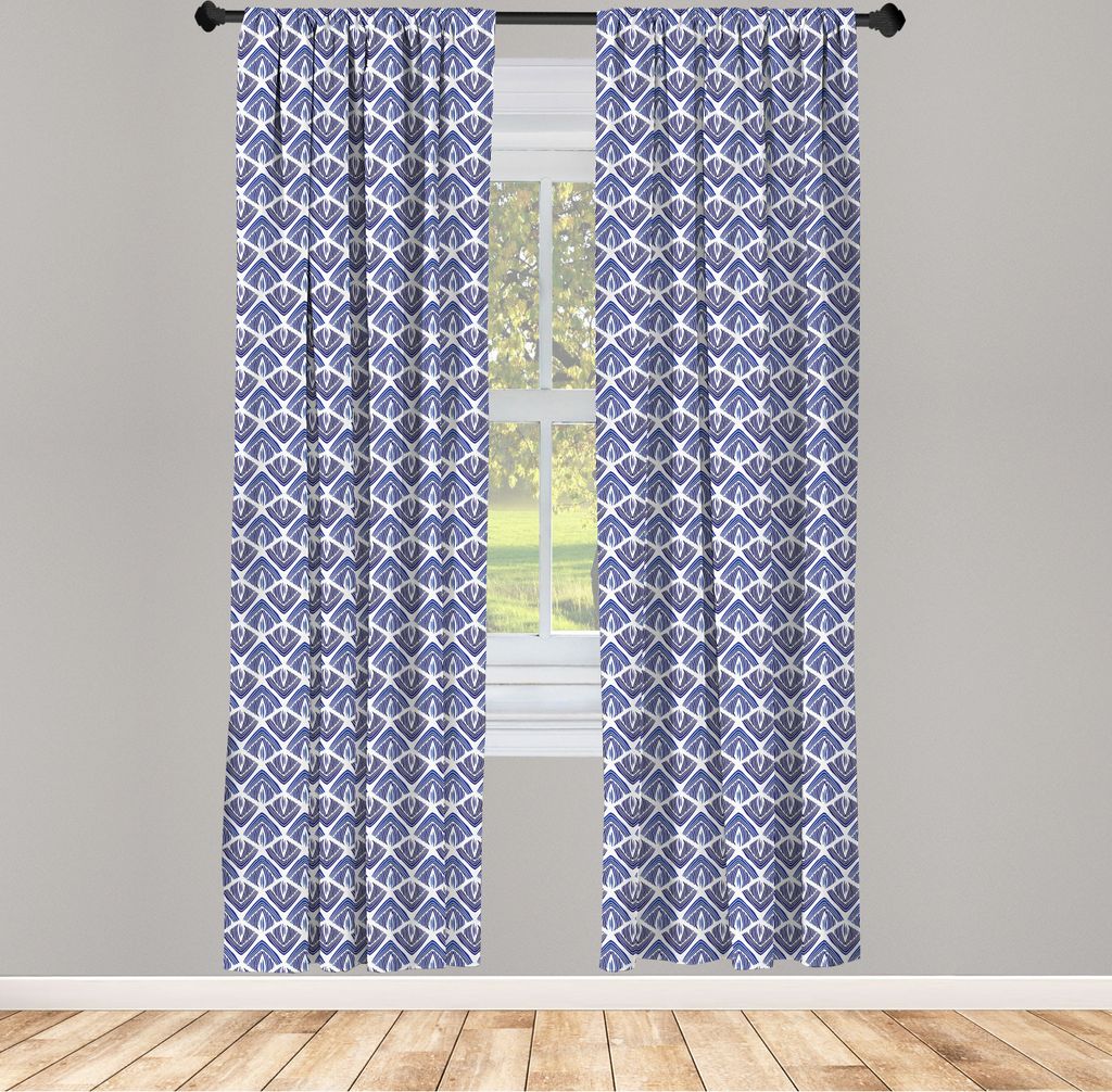 ABAKUHAUS Boho Vorhänge, Gardinen, Illustration von Curved Triangeln und Streifen von Hand gezeichnet, 2 Stück 75 x 245 cm, , Indigo Kobaltblau