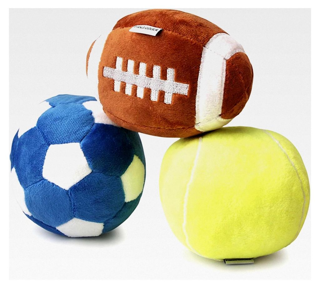 3 Stück Hundespielzeug für mittelgroße Hunde, Spielzeug für kleine Hunde, Rugbyball, Fußball und Tennisbälle für Hunde, gefüllt mit flausch...