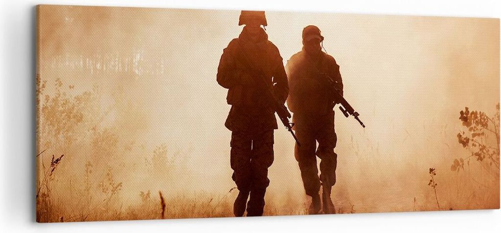 Bild auf Leinwand - Leinwandbild - Soldat Gewehr - 120x50cm - Wand Bild - Wanddeko - Wandbilder - Leinwanddruck - Bilder - Kunstdruck - Wanddekorat...