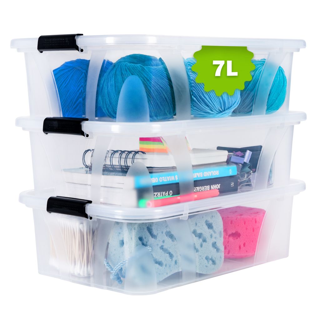 KONZEPT 7L Aufbewahrungsbox mit Deckel 3er Set, sicher verschlossen, lebensmittelecht, stapelbar, transparent, Plastikboxen, Boxen Aufbewahrung