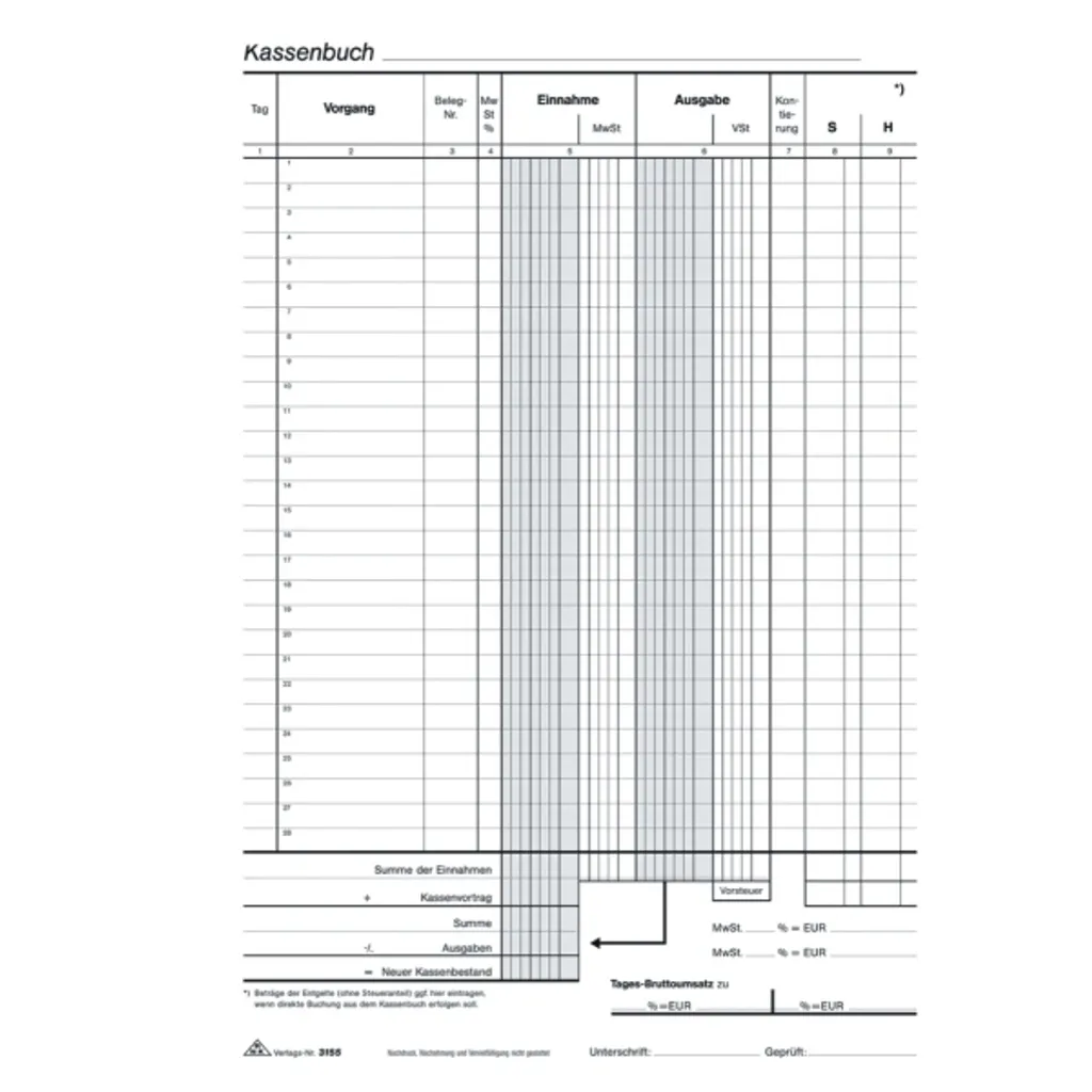 Carnet de caisse autocopiant A4 pour comptabilité avec TVA RNK 3155 - 3