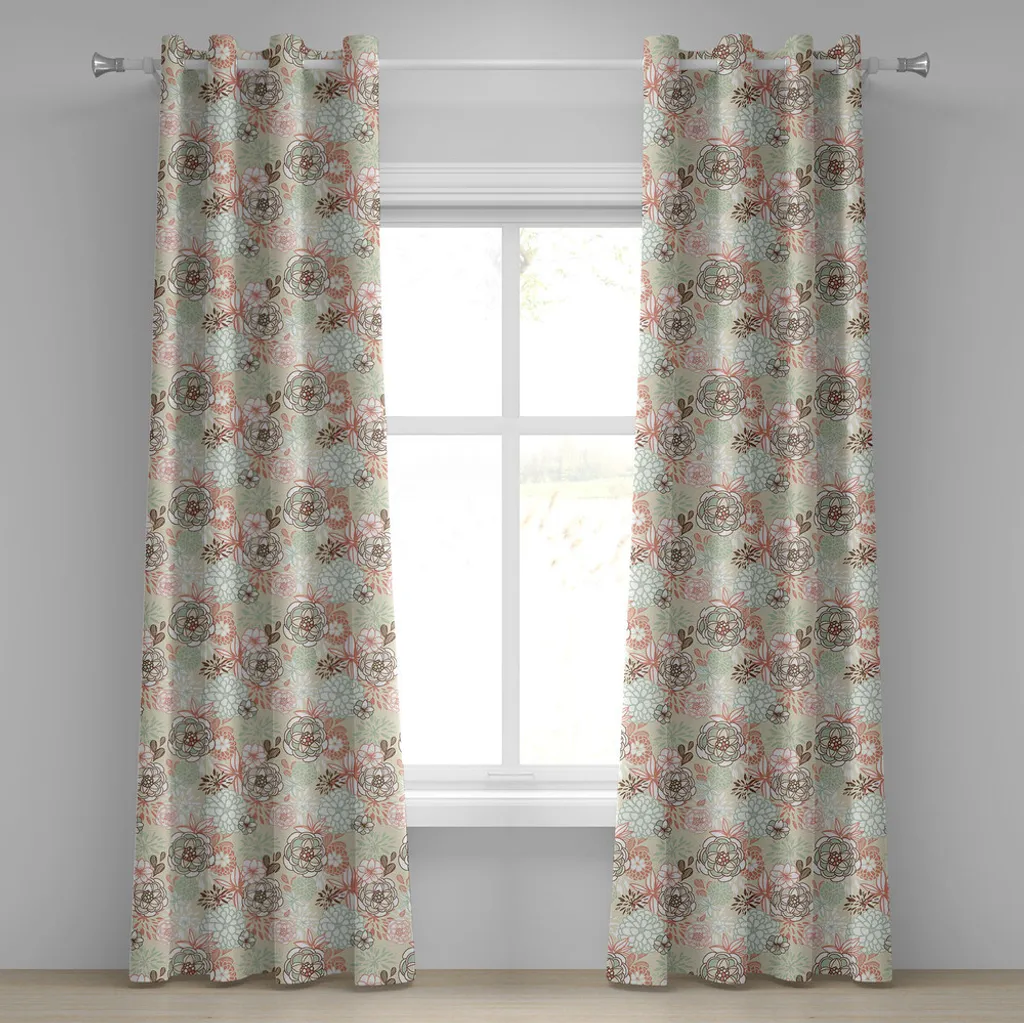 Rideau à œillets fleurs sauvages ABAKUHAUS 280x245cm vert et marron