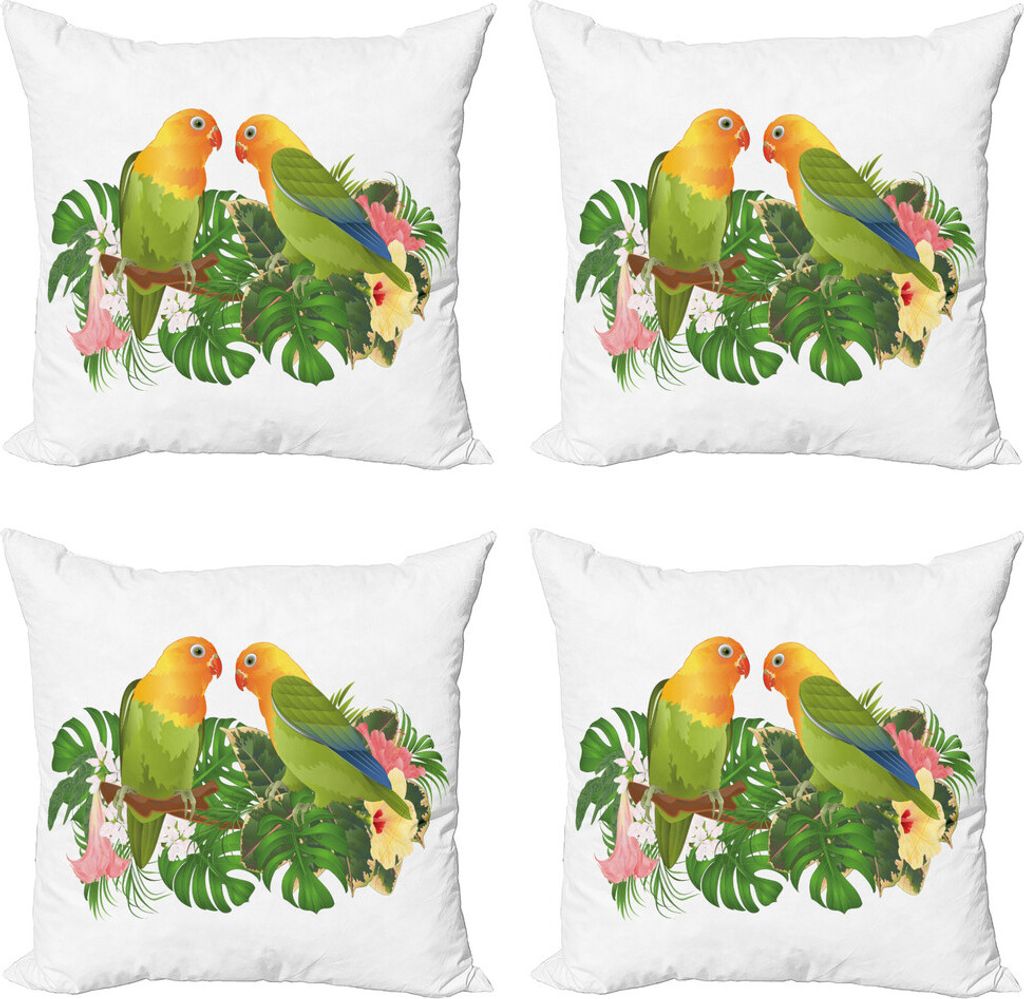 ABAKUHAUS Gelber Vogel Kissenbezug Set (4 Stück), Parrot Botanical Ast, Moderner Doppelseitiger Digitaldruck, 60 cm x 60 cm, Mehrfarbig