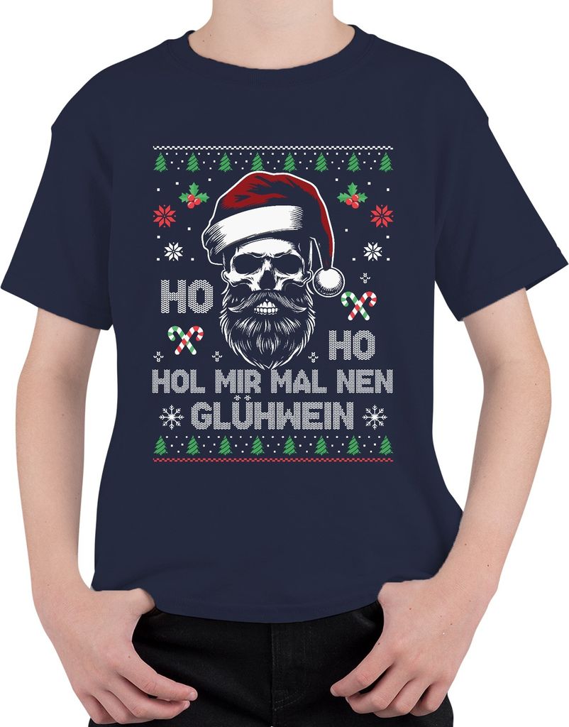 Ho Ho Hol mir mal nen Glühwein Totenkopf - Weihnachten Weihnachtsgeschenk Christmas Uni Kinder T-Shirt, Navy, 104