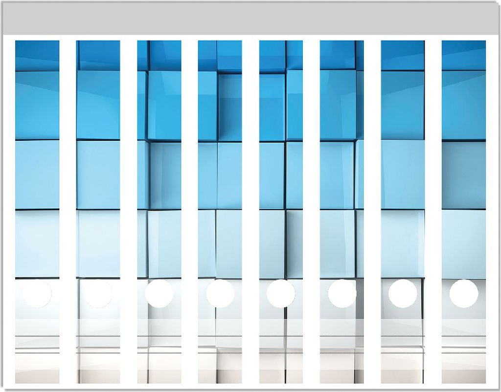 Wallario Ordnerrücken Sticker, selbstklebend für schmale Ordner, 8 Stück, Motiv Blau-weiße Kisten Schachteln Muster