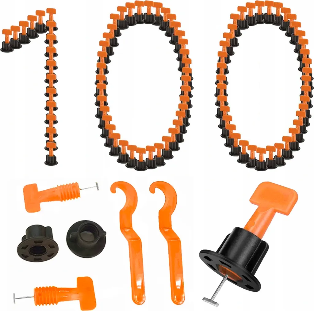 Set 100 Pezzi Sistema Livellamento Piastrelle 3-16mm Arancio Nero Professional