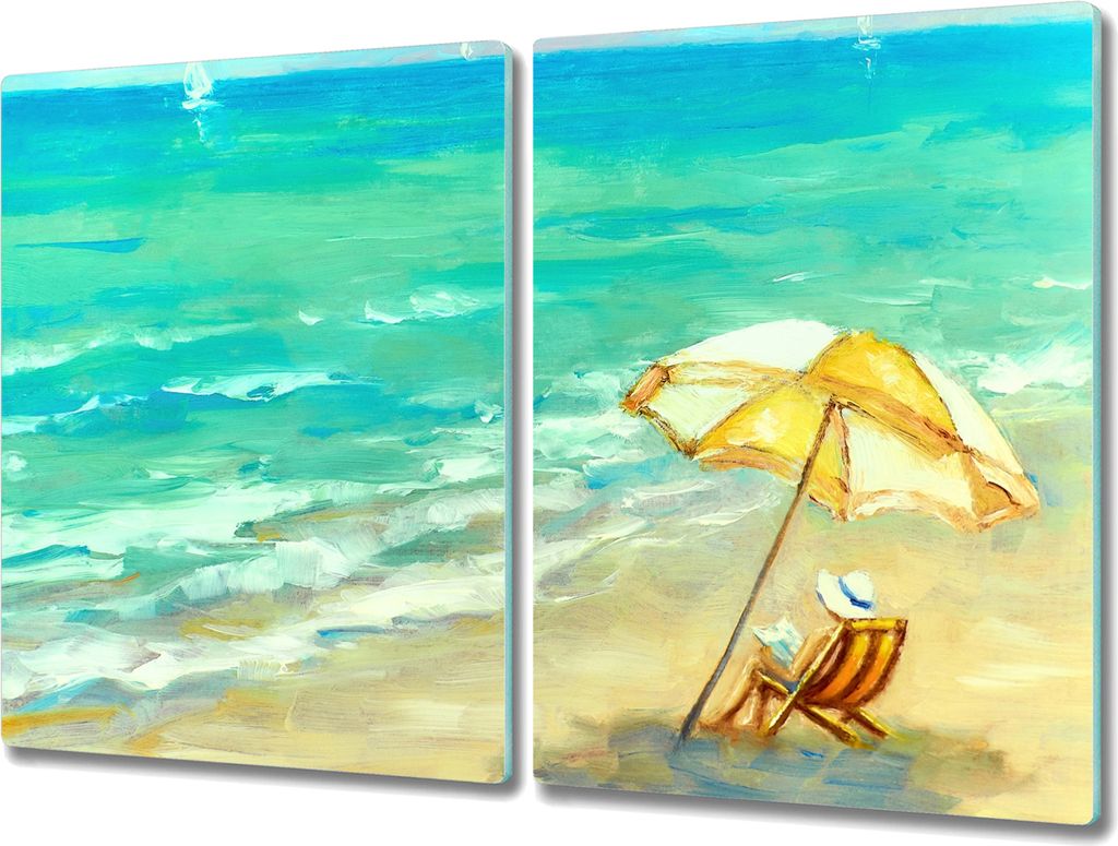 Coloray Kochplattenabdeckung Herdabdeckplatte 2x40x52 cm Hackbrett Schneidebrett Küchenbrett - Sonnenschirm Meereswellen
