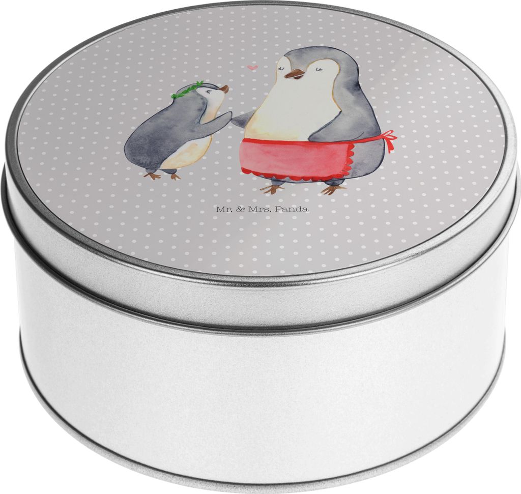 Mr. & Mrs. Panda Dose Pinguin mit Kind - Grau Pastell - Geschenk, Teedose, Lieblingsmensch, Familie, Bruder, Vorbild Mama, Muttertag, gebäckdose, ...